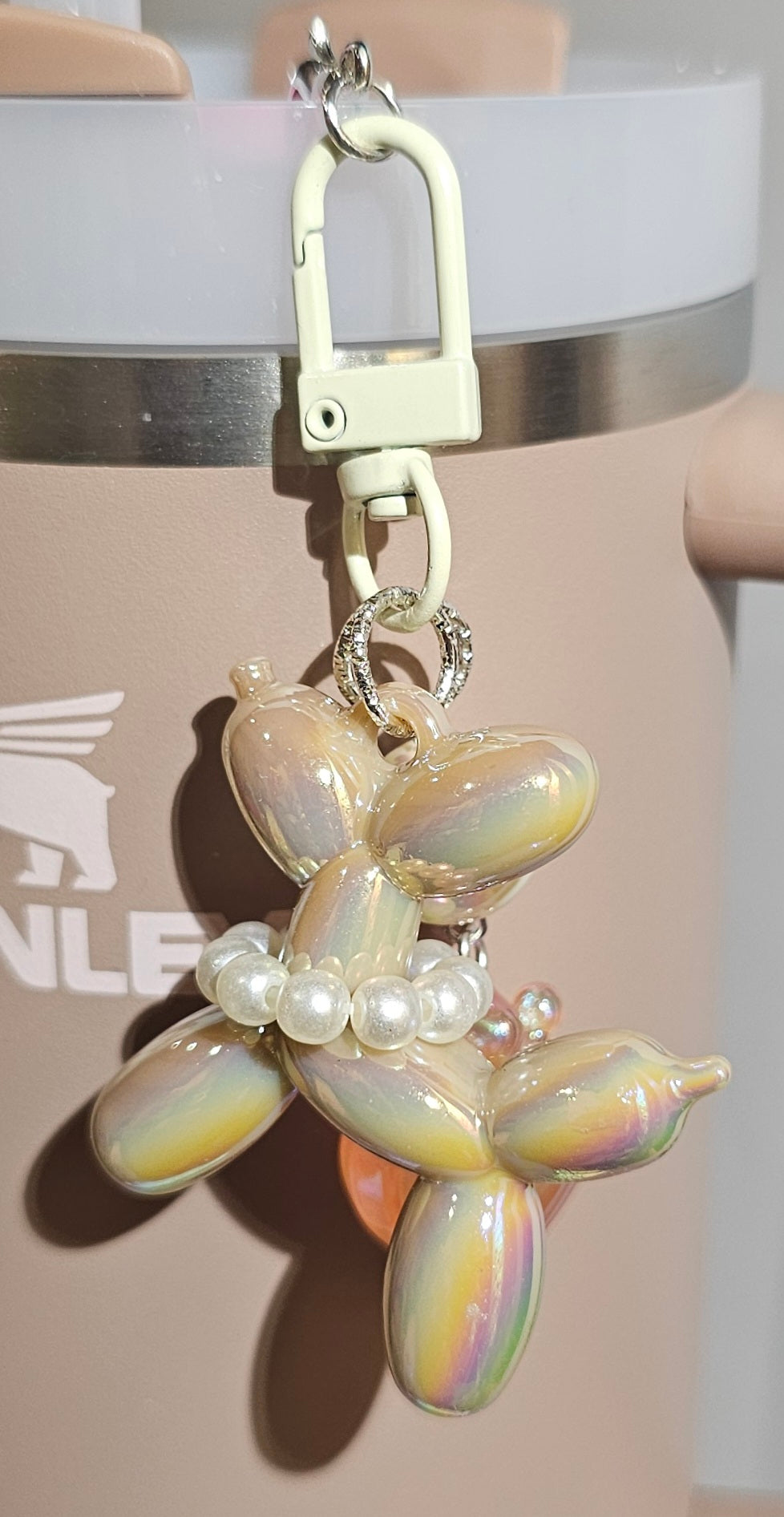 Almond Rose Brown Balloon Dog and Princess Heart Charm 