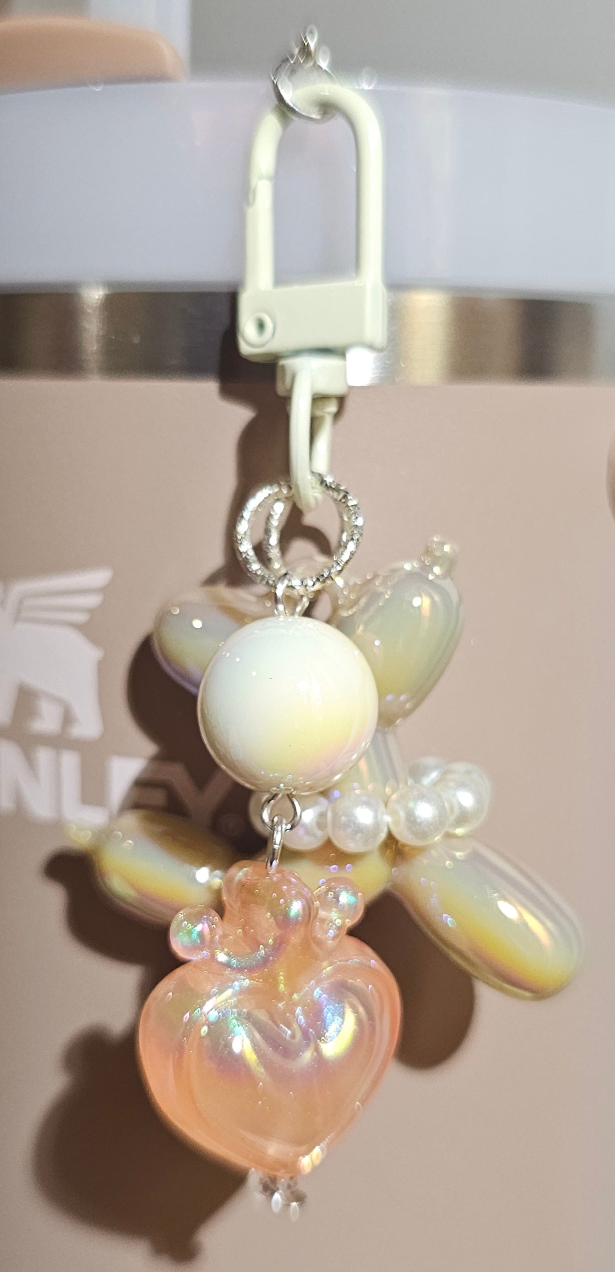 Almond Rose Brown Balloon Dog and Princess Heart Charm 