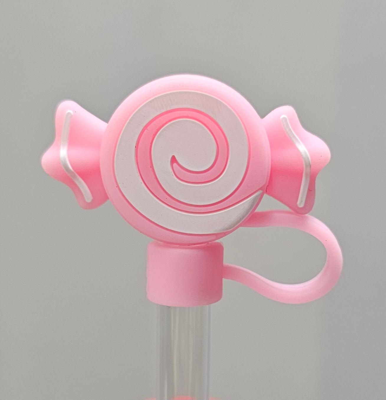 Winter Pink Christmas Candy Swirl 3D Straw Topper 