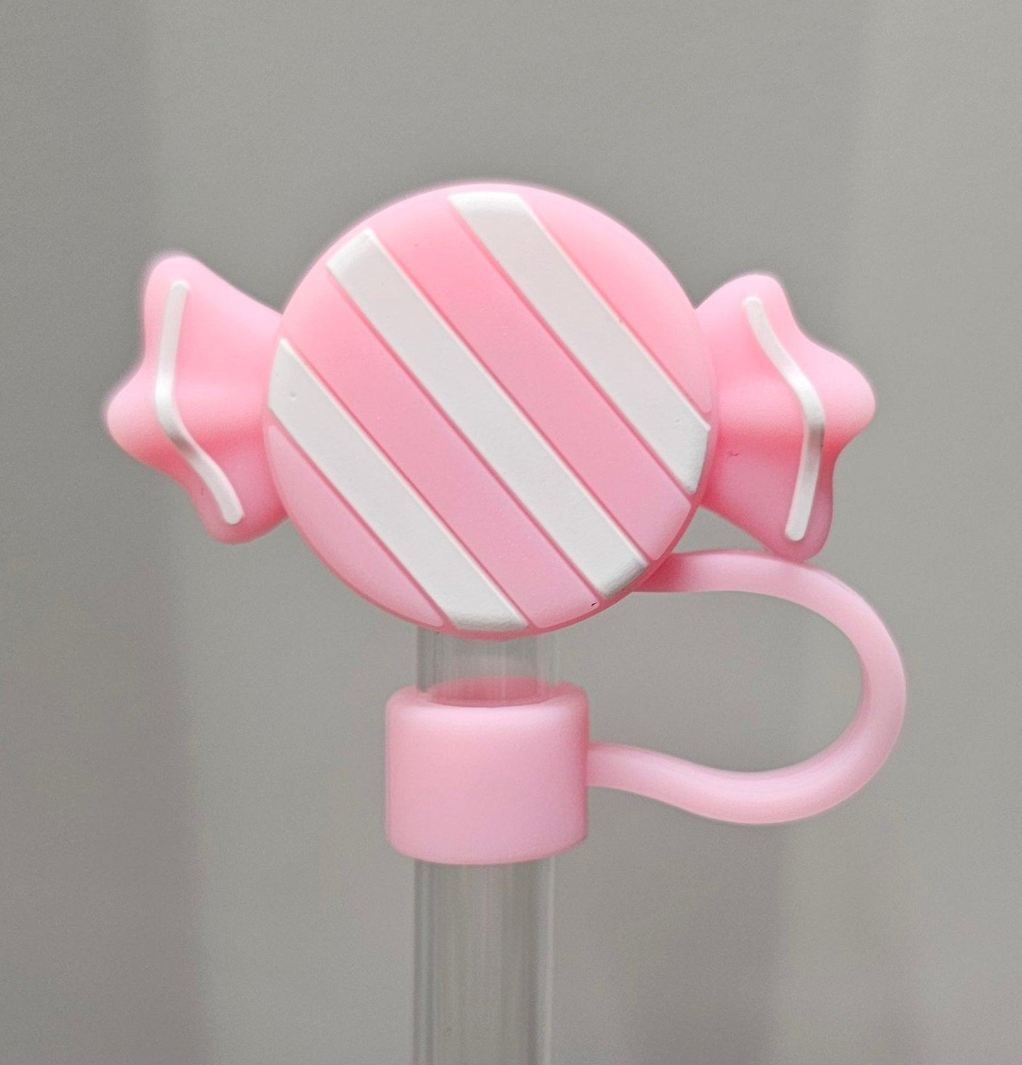 Winter Pink Christmas Candy Stripes 3D Straw Topper 