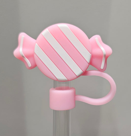 Pink and White Christmas Candy Straw Topper  - Straw Cover 