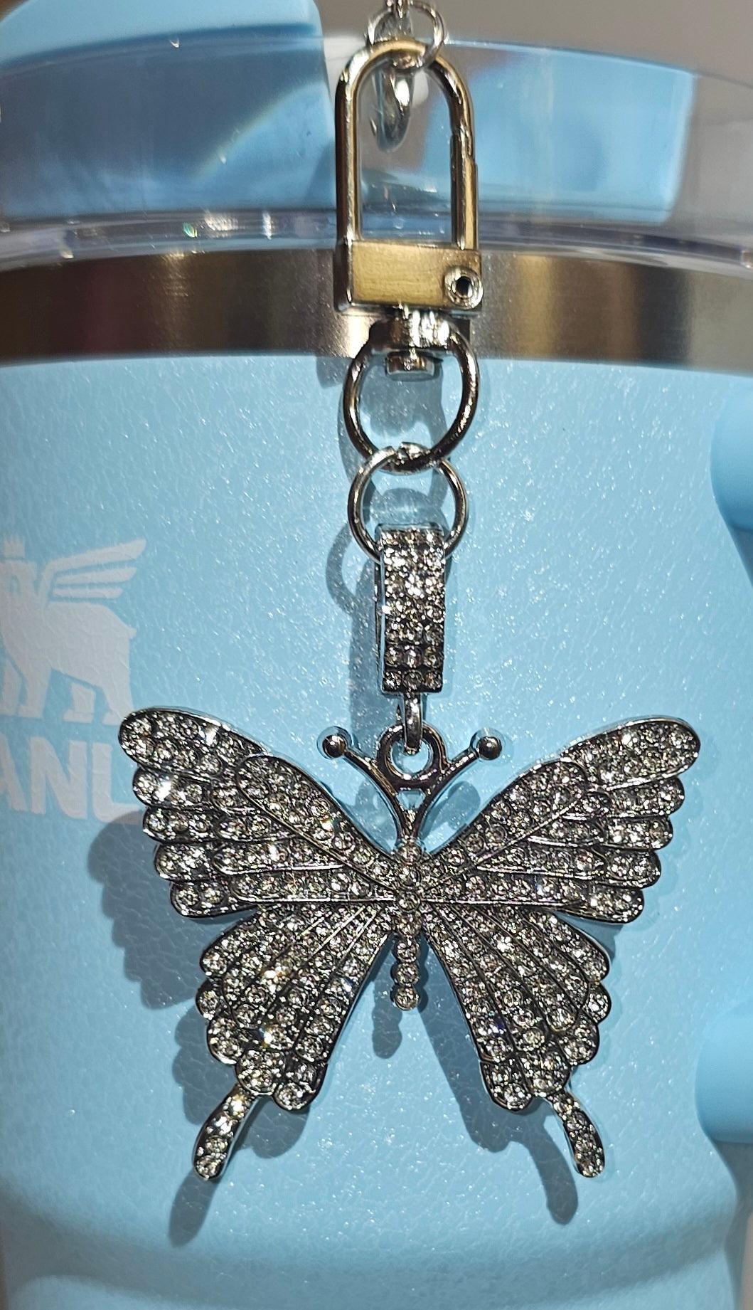 Silver Rhinestone Diamond Butterfly Charm Pendant 