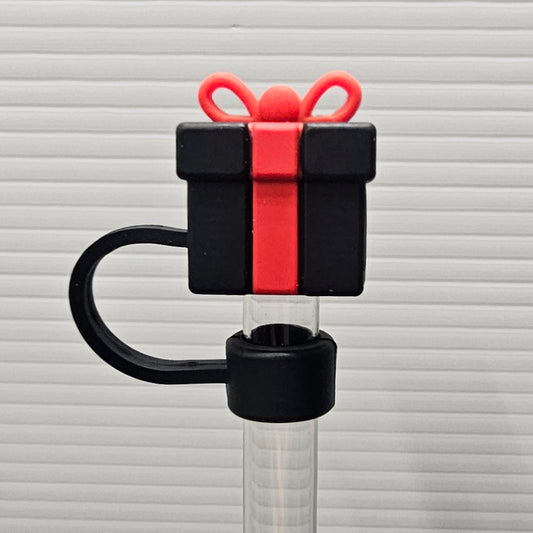 Black and red silicone straw topper. Stanley straw cover. 