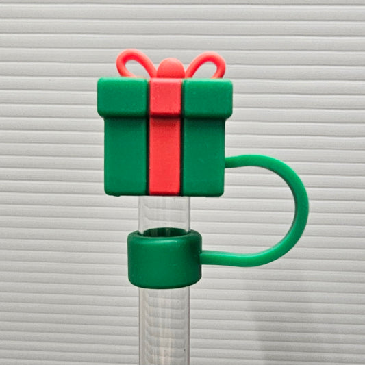 Green Red Christmas Present Straw Topper 