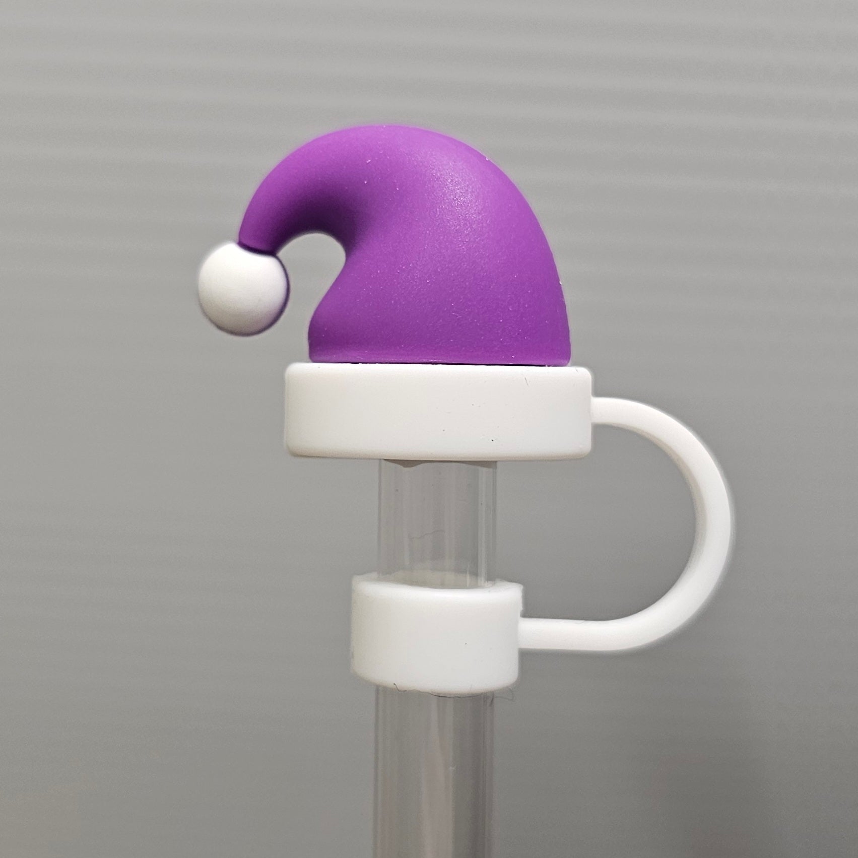 Purple Christmas Santa Hat Straw Topper. Christmas straw cover. 