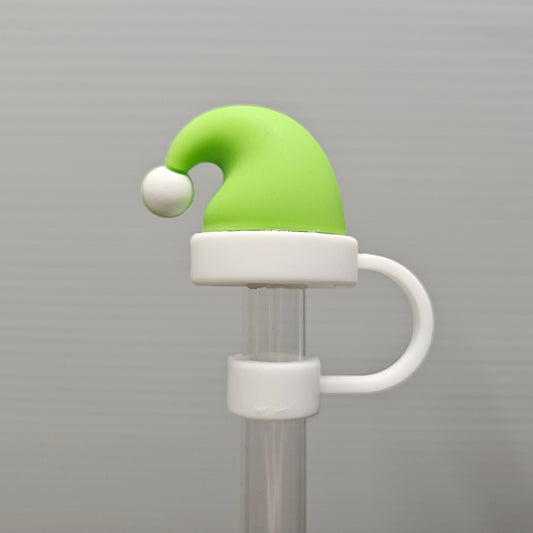 Grinch Green Christmas Santa Hat Straw Topper. Christmas straw cover. 