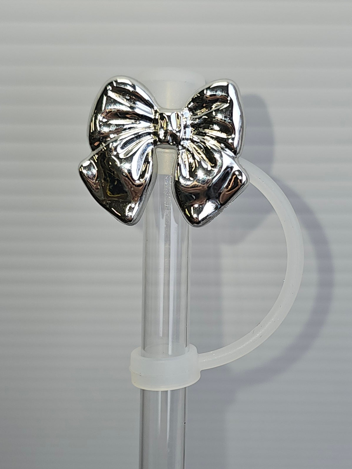 Silver Butterfly Ribbon Bow Silicone straw topper  - straw cover 