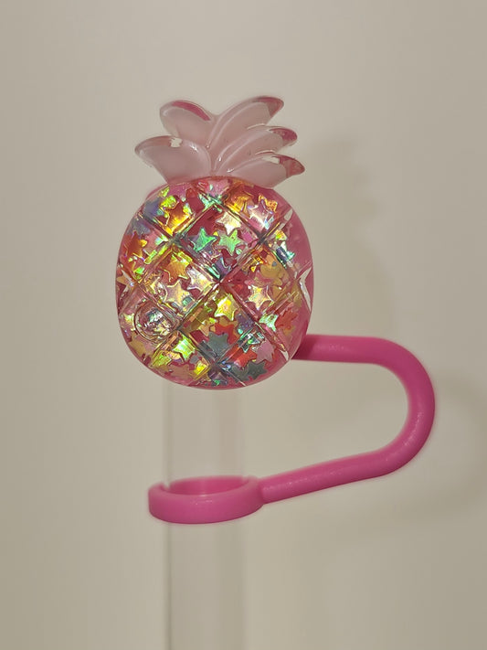 Bling Sequin Pink Pineapple Silicone Straw Topper -Straw Cover 