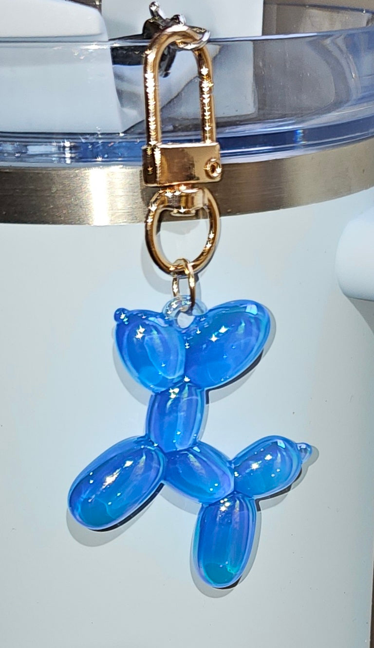 Rainbow Blue and gold balloon dog charm 