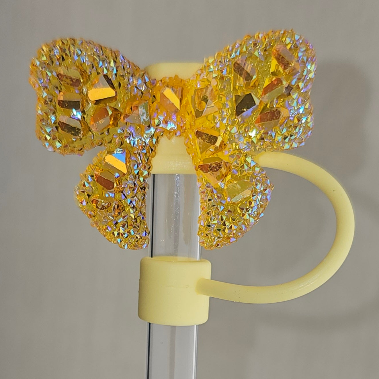 Gold Butterfly Ribbon Bow Silicone Straw Topper  - Straw Cover 