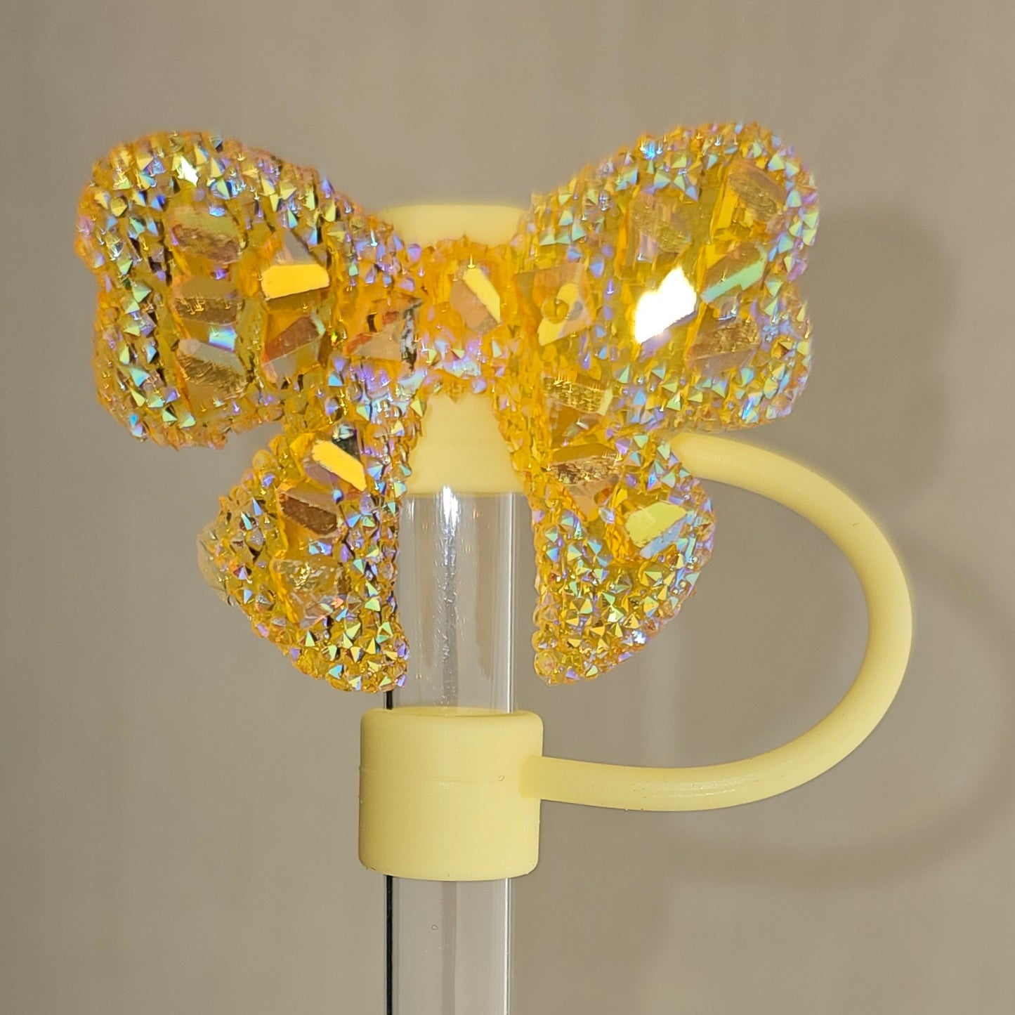 Gold Butterfly Ribbon Bow Silicone Straw Topper  - Straw Cover 