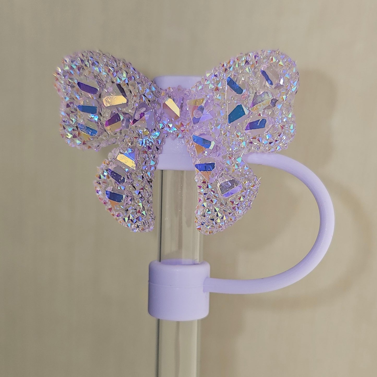 Ribbon Bow Glitter Straw Topper - Purple