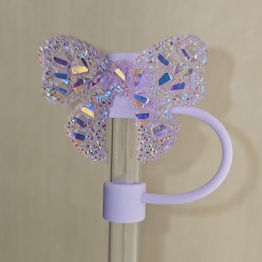 Ribbon Bow Glitter Straw Topper - Purple