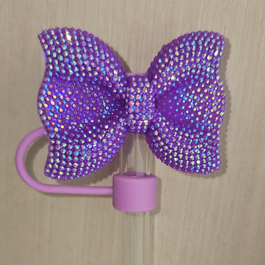 Lavender Lilac Purple Glitter Ribbon Bow Silicone Straw Topper  - Straw Cover 