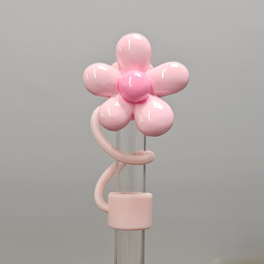 Light Pink - Bloom Pink Daisy Flower Silicone Straw Topper  - Straw Cover  - Straw Cap 