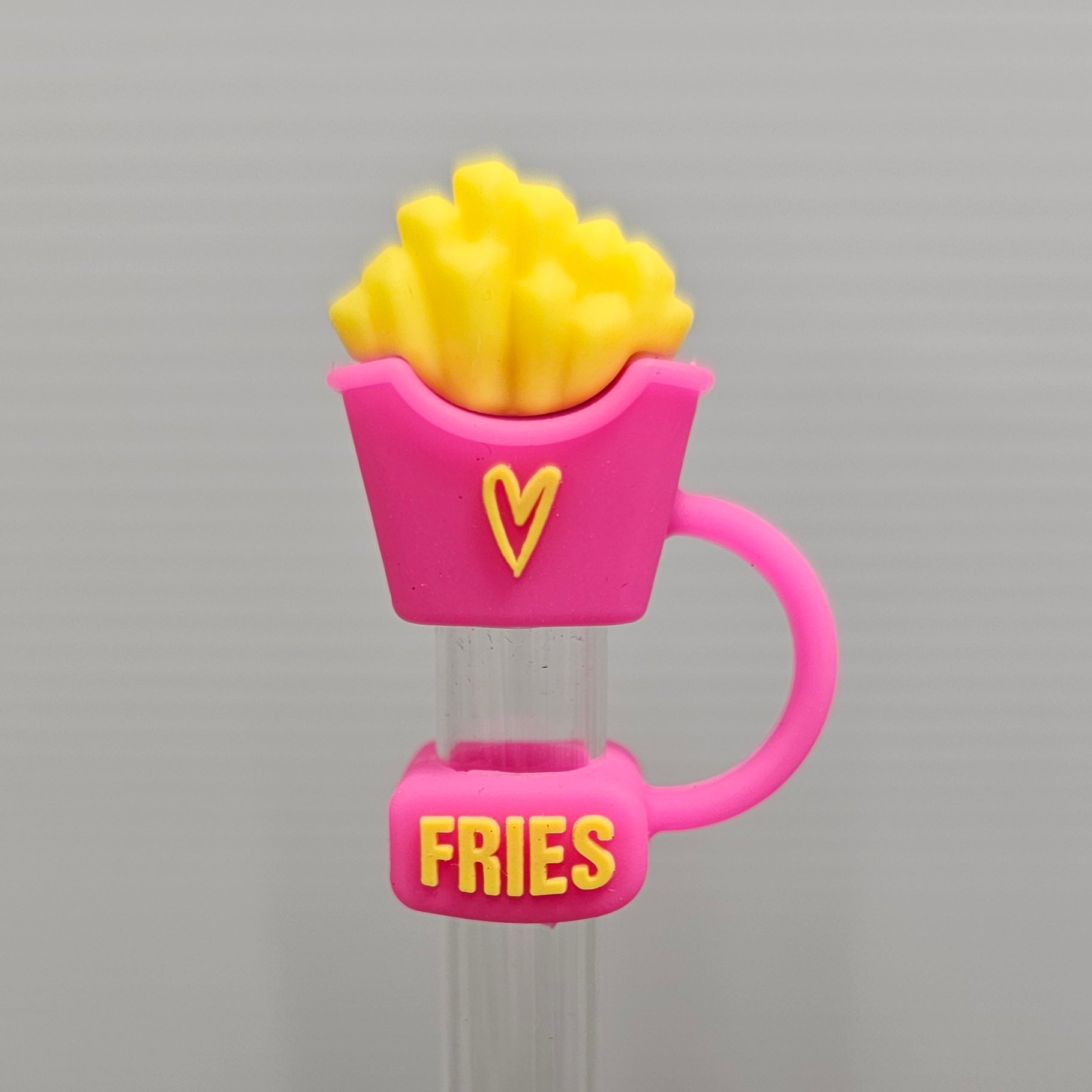 Barbie Pink Heart Fries Valentine's Day 3D Silicone Straw Topper  - Straw Cover  - Straw Cap. Fits 10mm and Stanley Straws. 