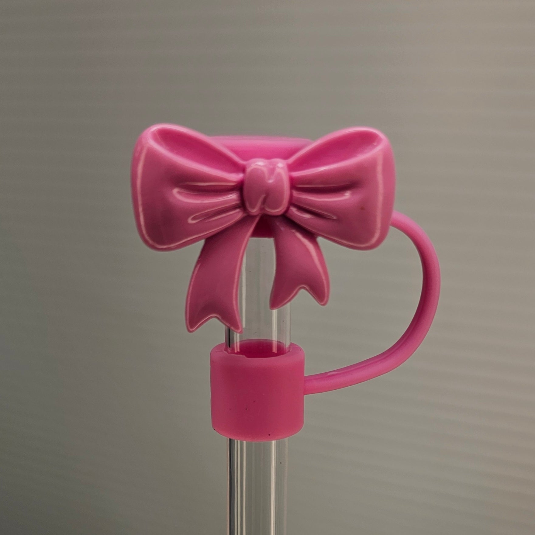 Barbie Pink Coquette Ribbon Bow Silicone Straw Topper  - Straw Cover  - Straw Cap. Fits 10mm and Stanley Straws. 