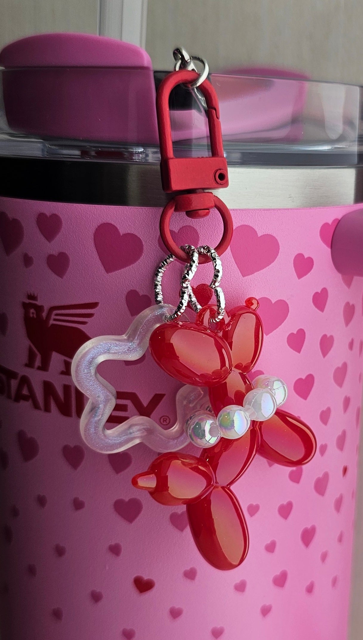 Iridescent Pearlescent Ruby Red Balloon Dog w/ Star Charm For Stanley Tumbler Straw