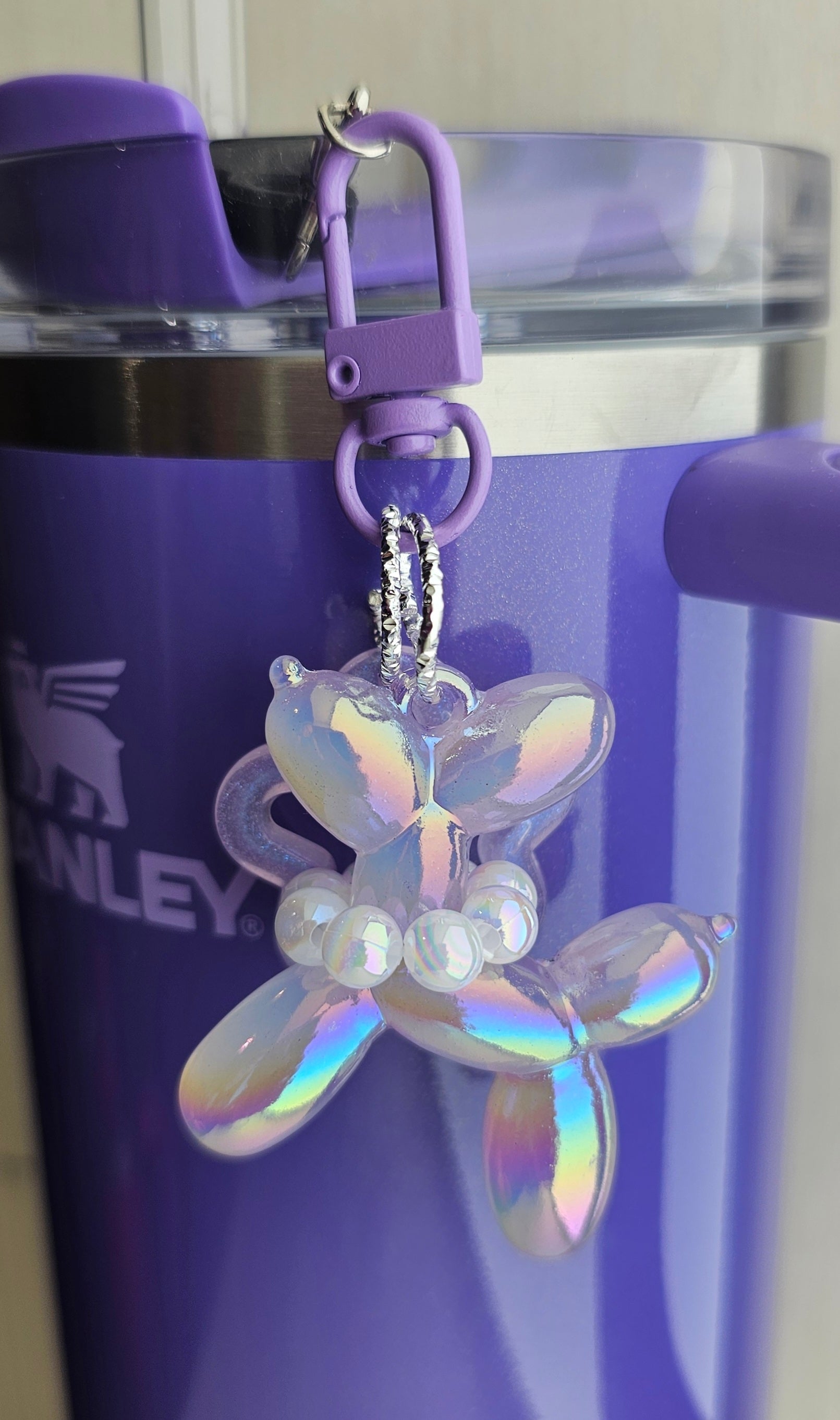 Iridescent Pearlescent Purple Dahlia Shimmer Balloon Dog w/ Star Charm For Stanley Tumbler Straw