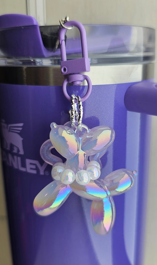 Iridescent Pearlescent Purple Dahlia Shimmer Balloon Dog w/ Star Charm For Stanley Tumbler Straw