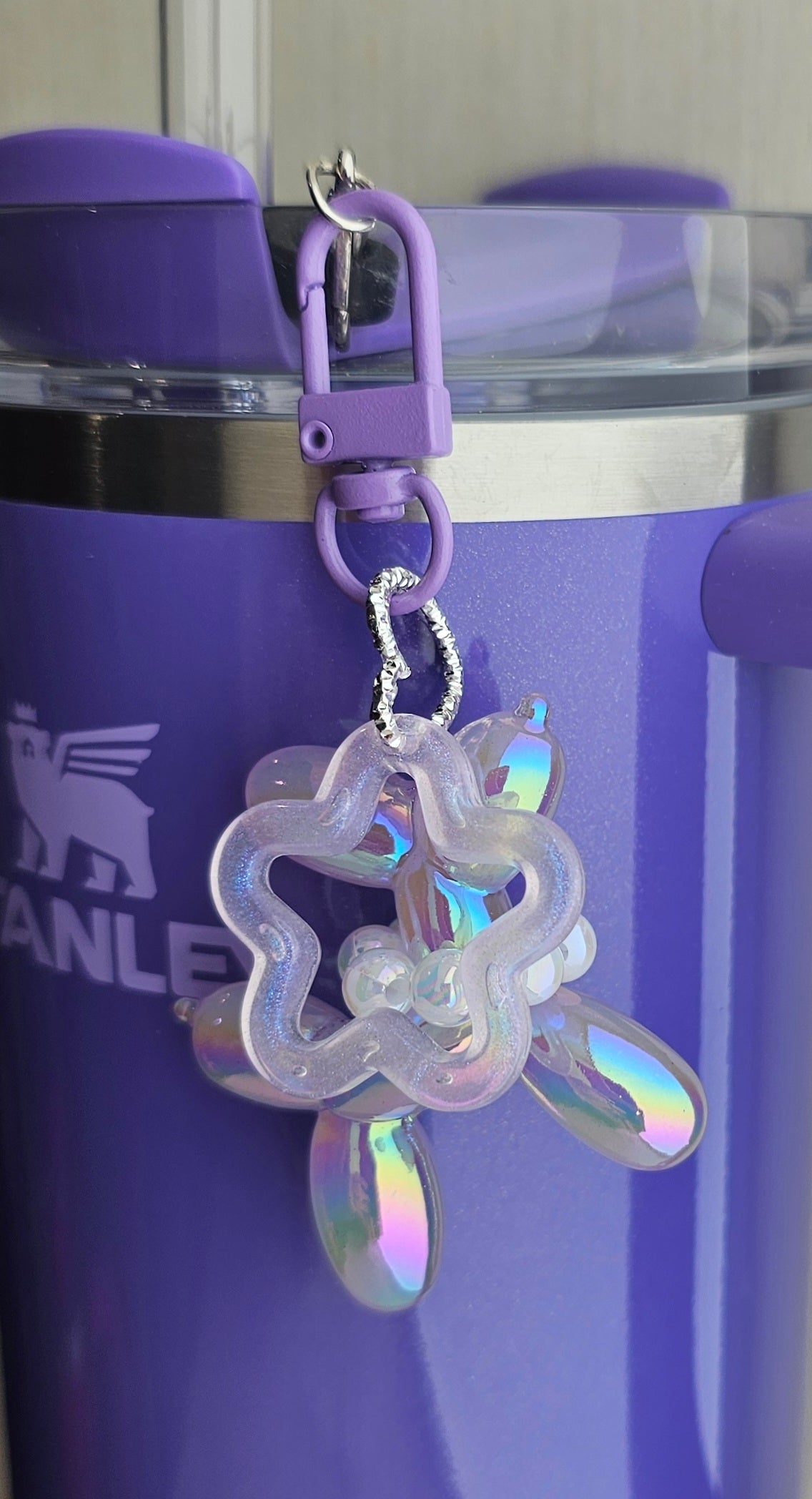 Iridescent Pearlescent Purple Dahlia Shimmer Balloon Dog w/ Star Charm For Stanley Tumbler Straw