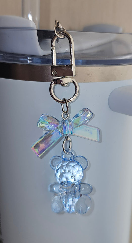 Coquette Ribbon Bow and Teddy Bear Charm - Tumbler Straw Charm - Spring Blue