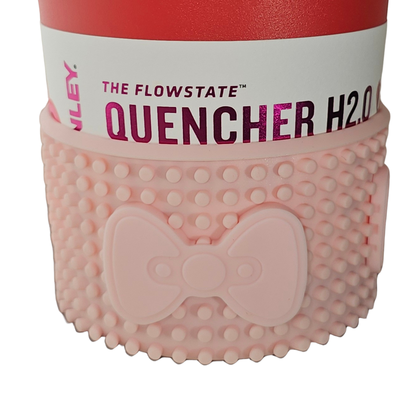 Bloom Pink Bow on Customizable Bow Silicone Tumbler Boot. 