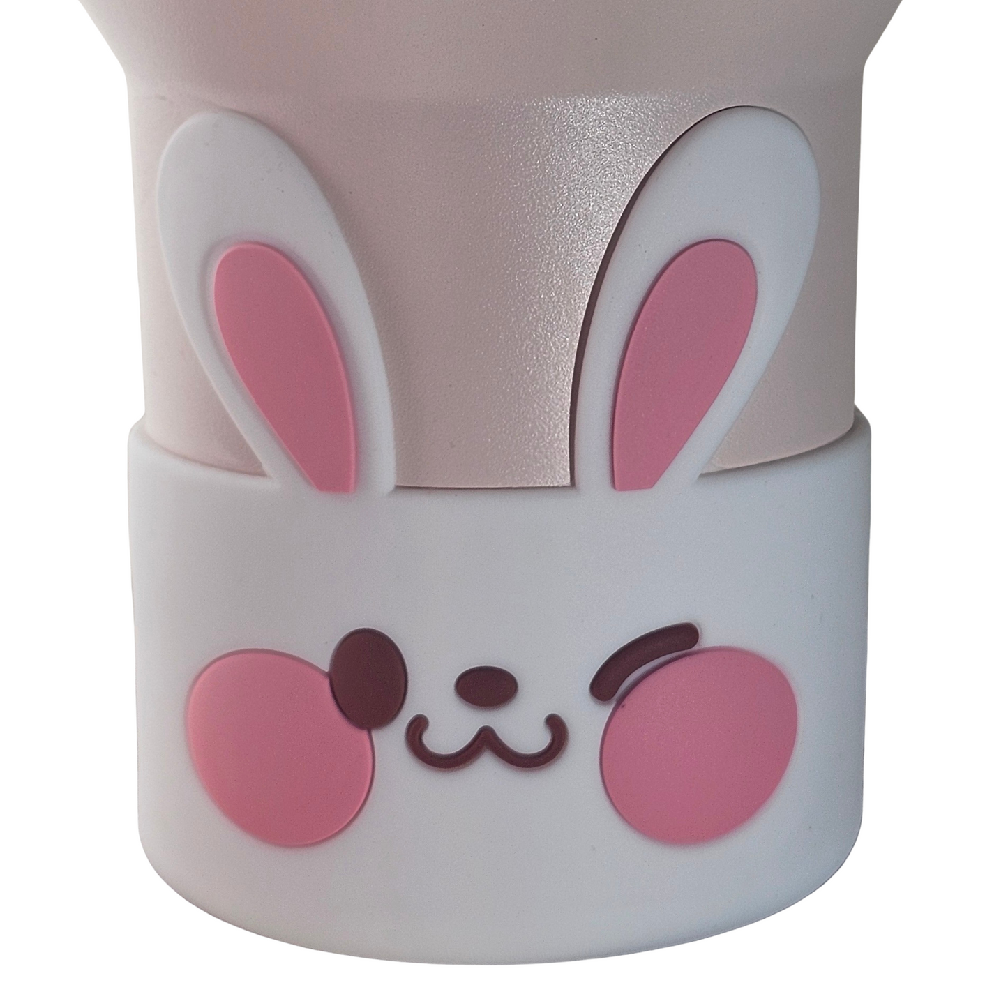 White and pink Easter Bunny textured silicone tumbler boot. 