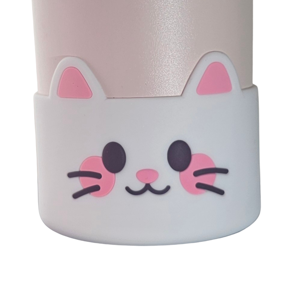 White and pink cat Silicone tumbler boot. 