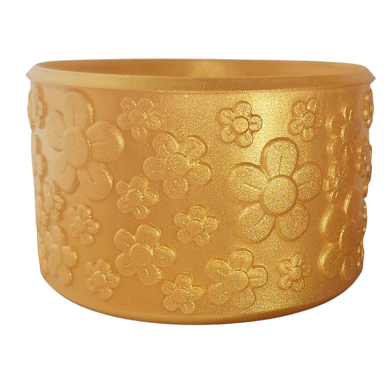 Gold Shimmer Flower Textured Silicone Tumbler Boot. Fits 32oz-40oz Tumblers. 