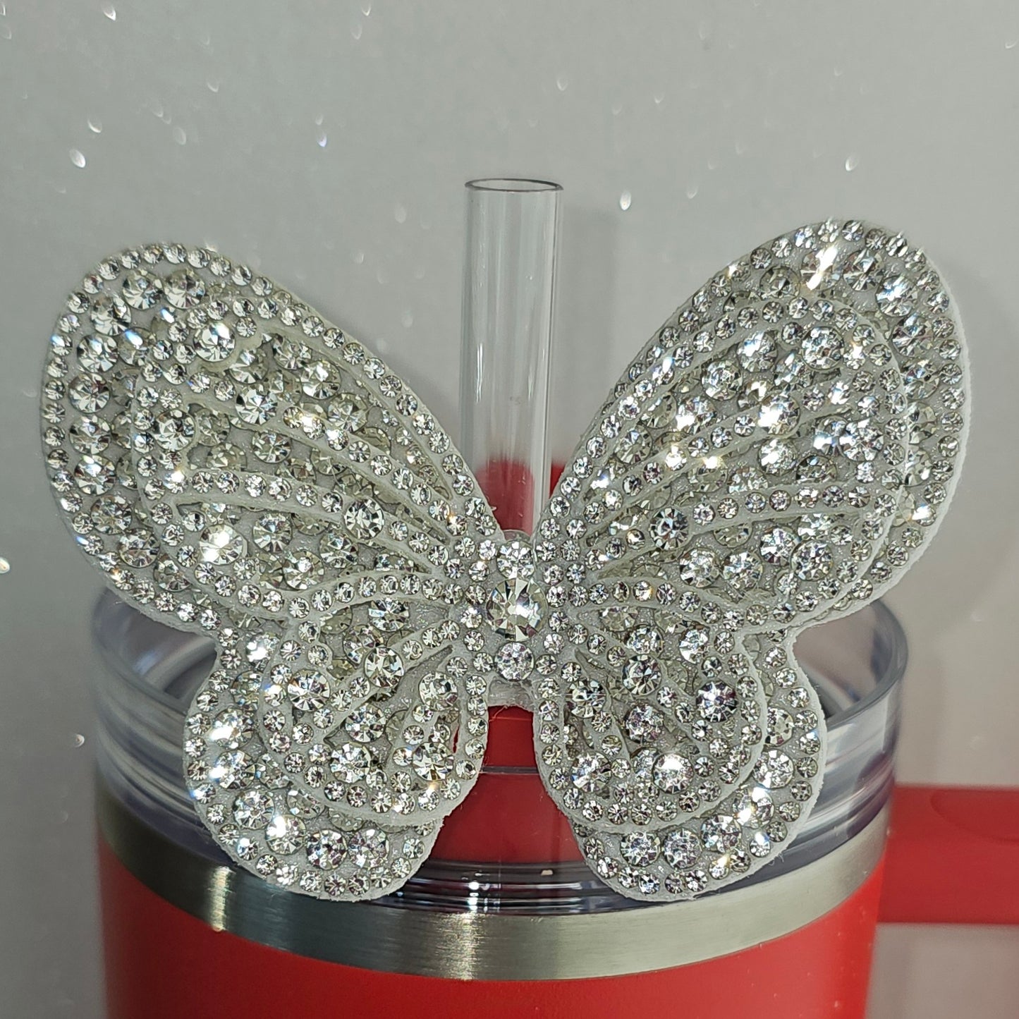 Silver Glitter Butterfly Tumbler Topper