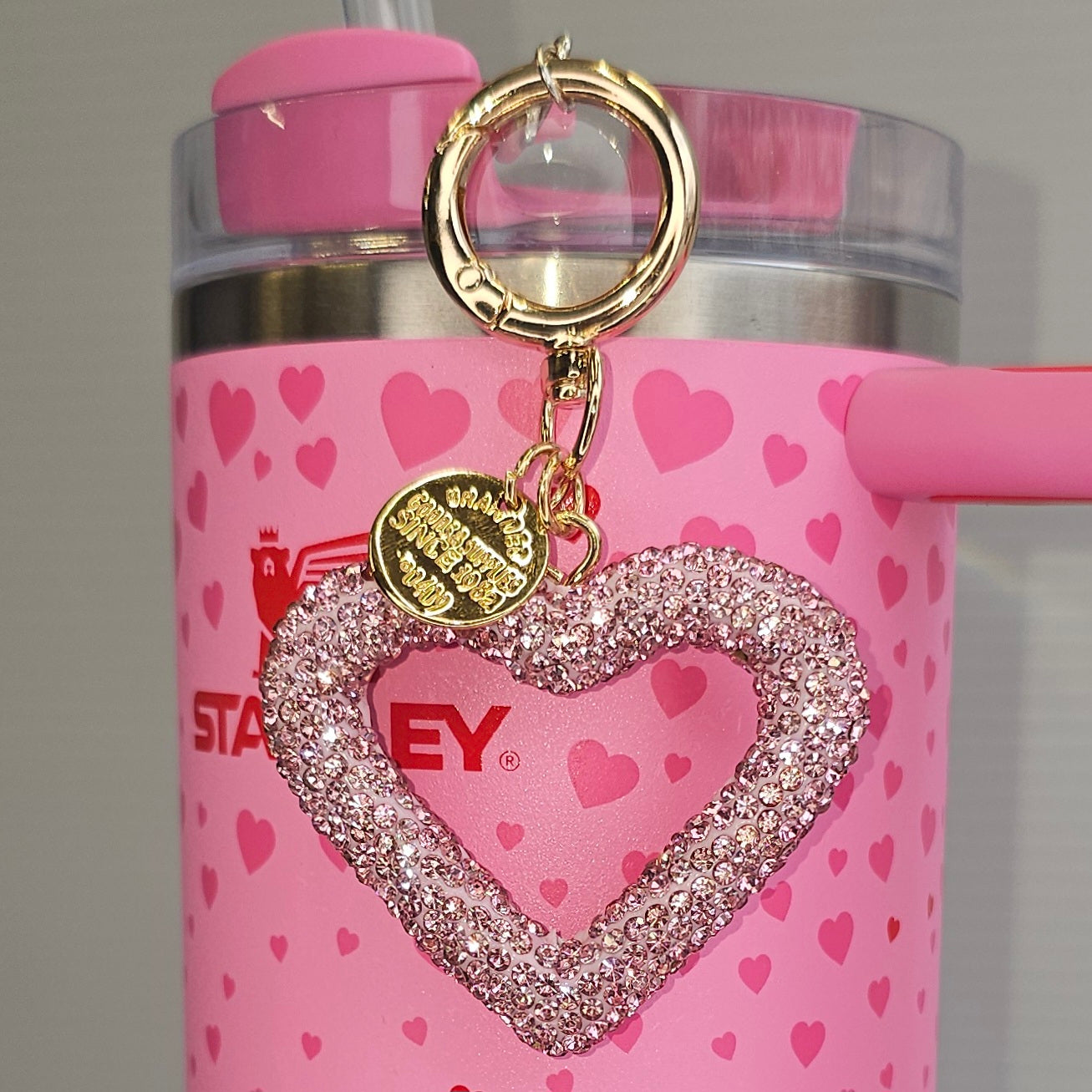 Bling Glitter Heart Tumbler Charm - Sweetheart Pink