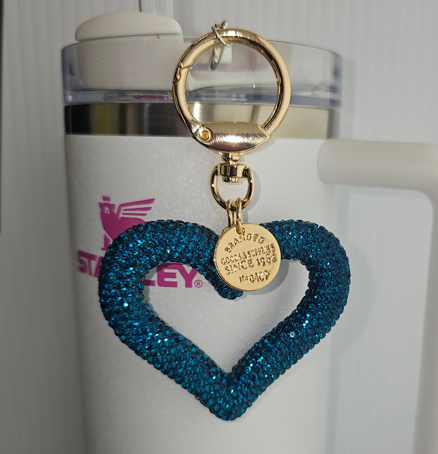 Bling Glitter Heart Tumbler Charm - Tiffany Teal Blue
