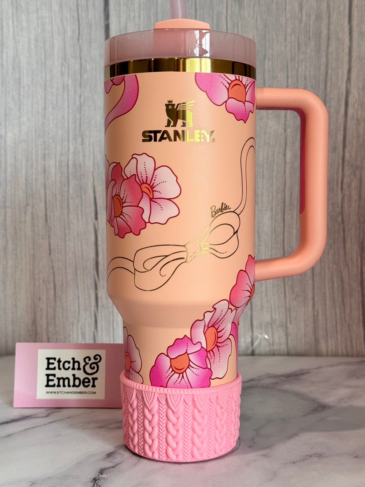 Twist N Turn Pink Macrame Silicone Tumbler Boot
