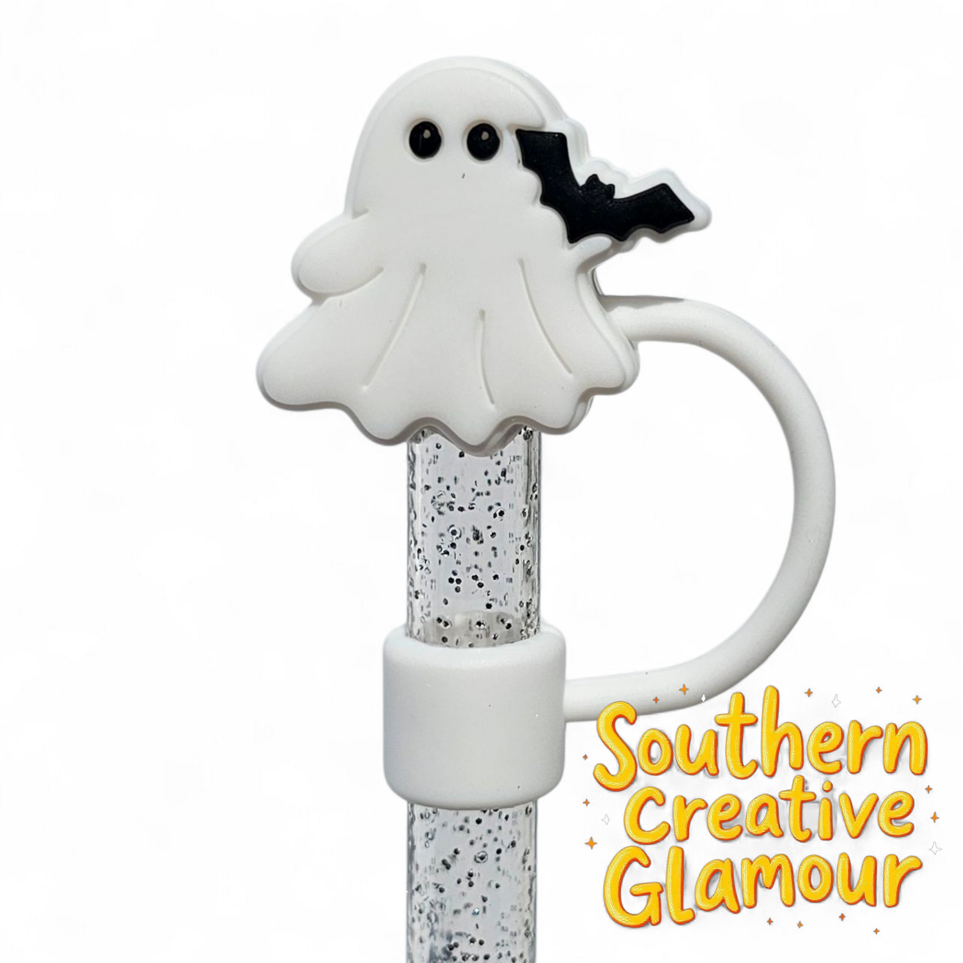 Ghost With Bat 10mm Silicone Straw Topper by Southern Creative Glamour