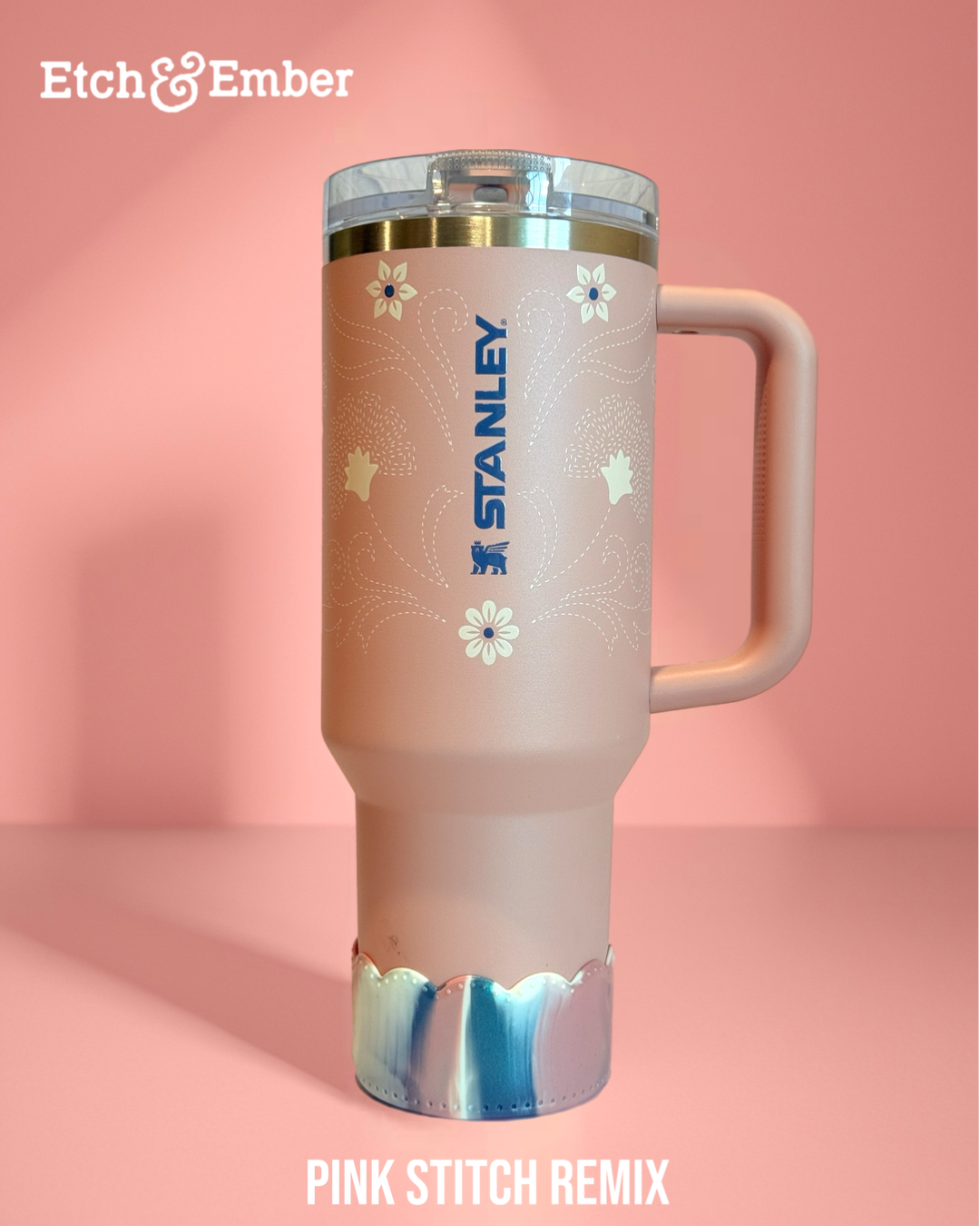 Pink Stitch Scalloped Tumbler Boot -fits 20-40oz