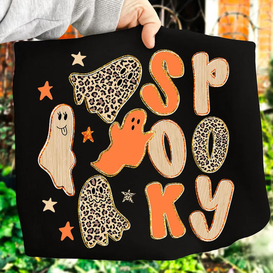Spooky Leopard and Orange Ghost Tee or Sweatshirt