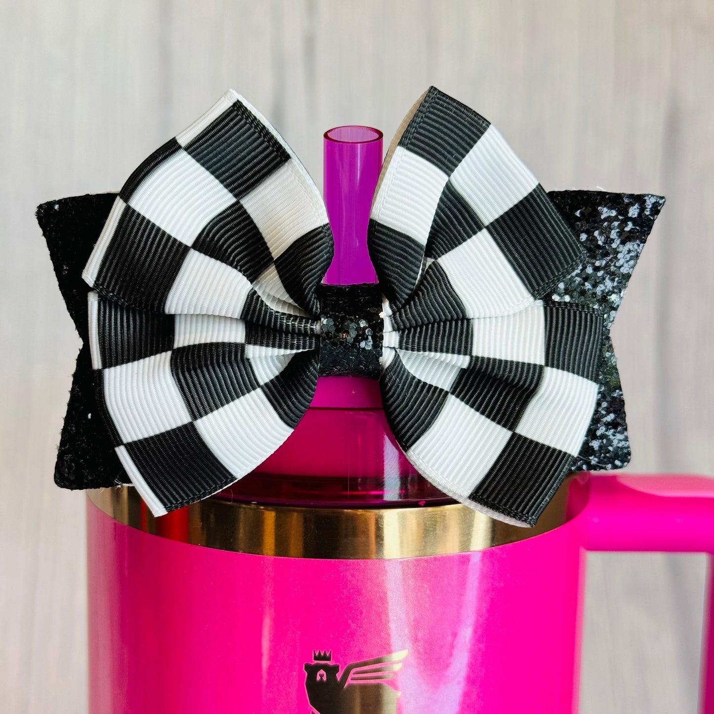 Black & White Checkers Tumbler Bow - Universal Fit