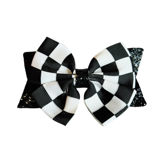 Black & White Checkers Tumbler Bow - Universal Fit