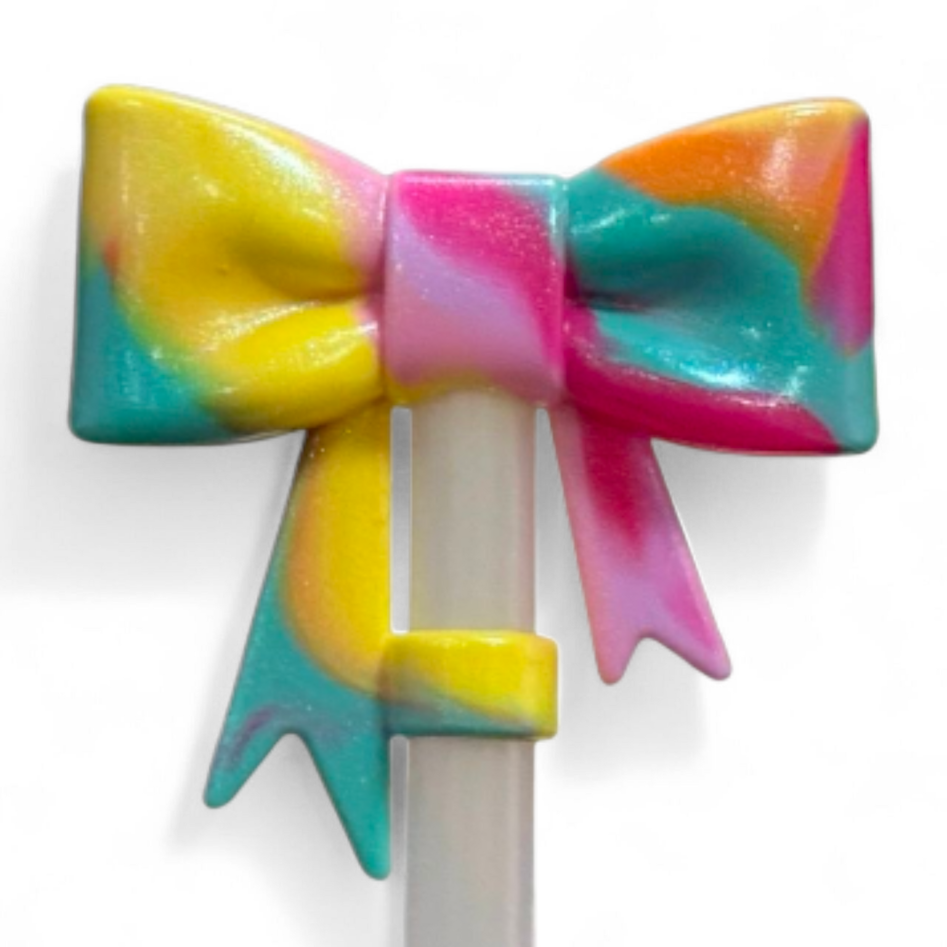 90s Color Swirl 3D Bow Silicone 10mm Straw Topper