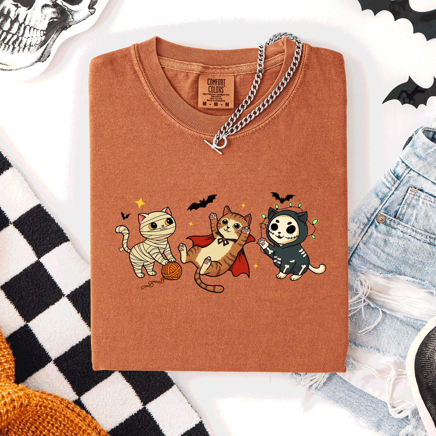Yam orange Adorable Halloween Cats, Cute, Fall, Autumn, Costume, Comfort Colors T-Shirt