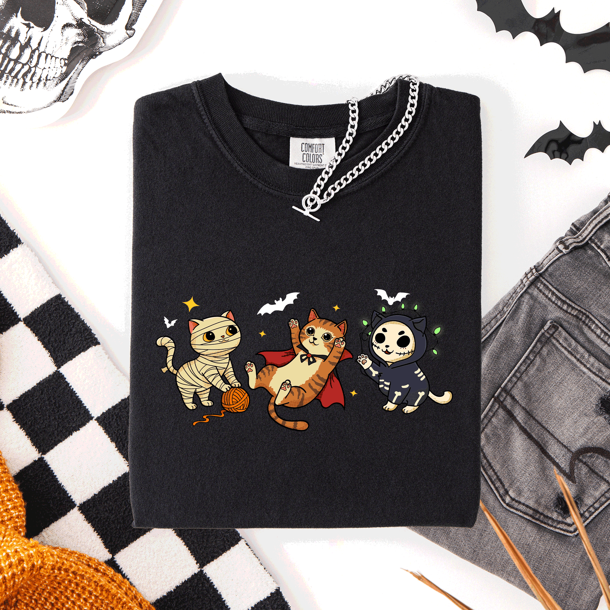 Black Adorable Halloween Cats, Cute, Fall, Autumn, Costume, Comfort Colors T-Shirt