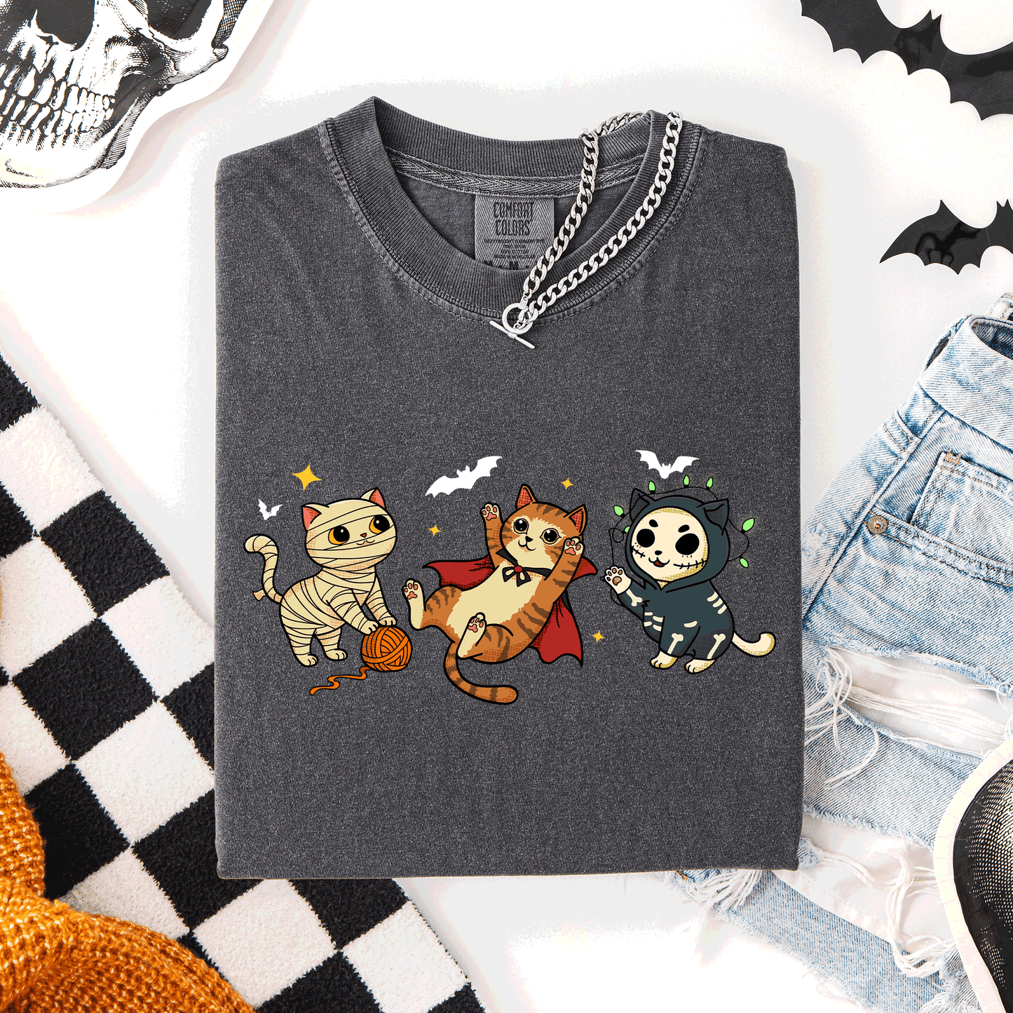 Dark gray Adorable Halloween Cats, Cute, Fall, Autumn, Costume, Comfort Colors T-Shirt