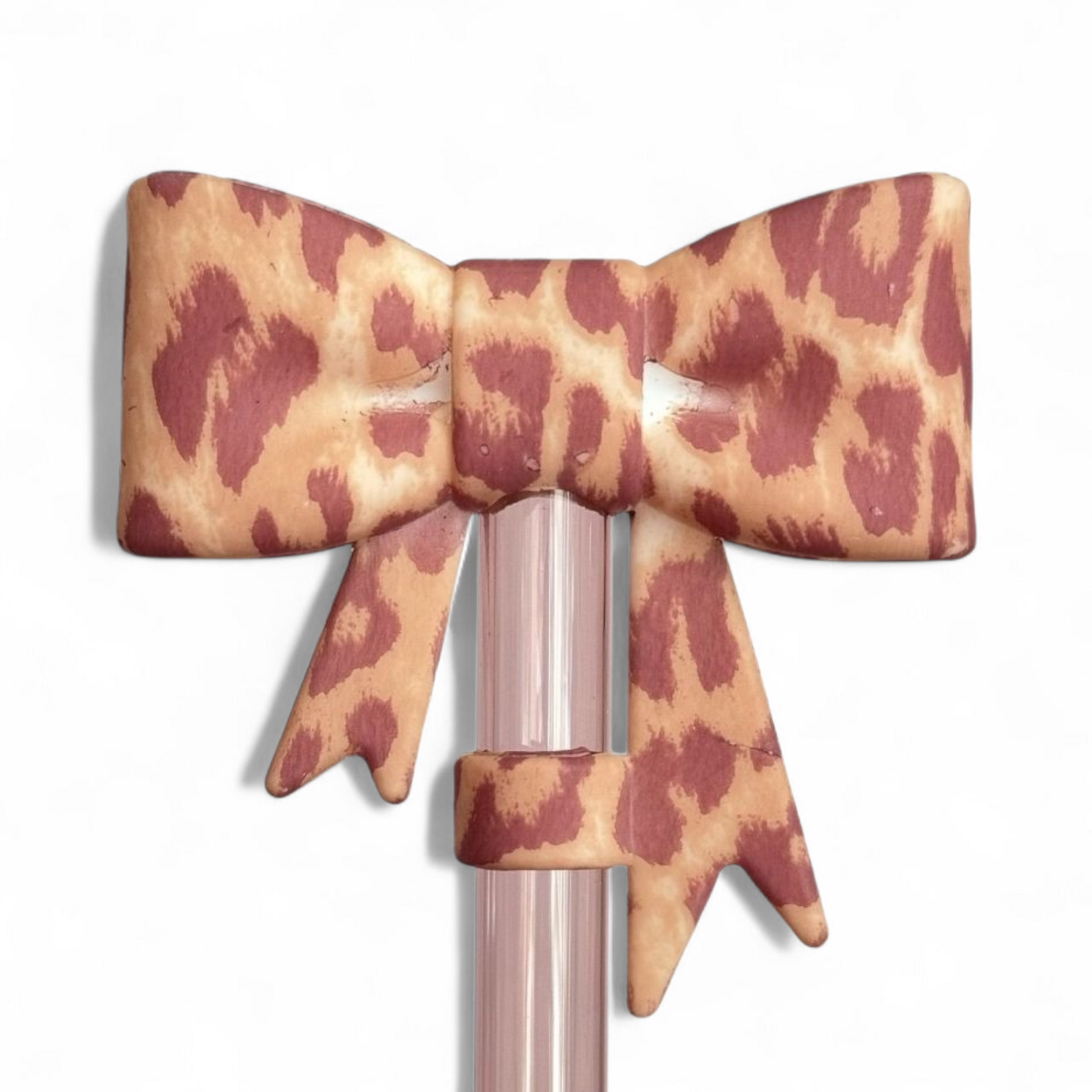 Pink Leopard 3D Bow Straw Topper *Hydroprinted*