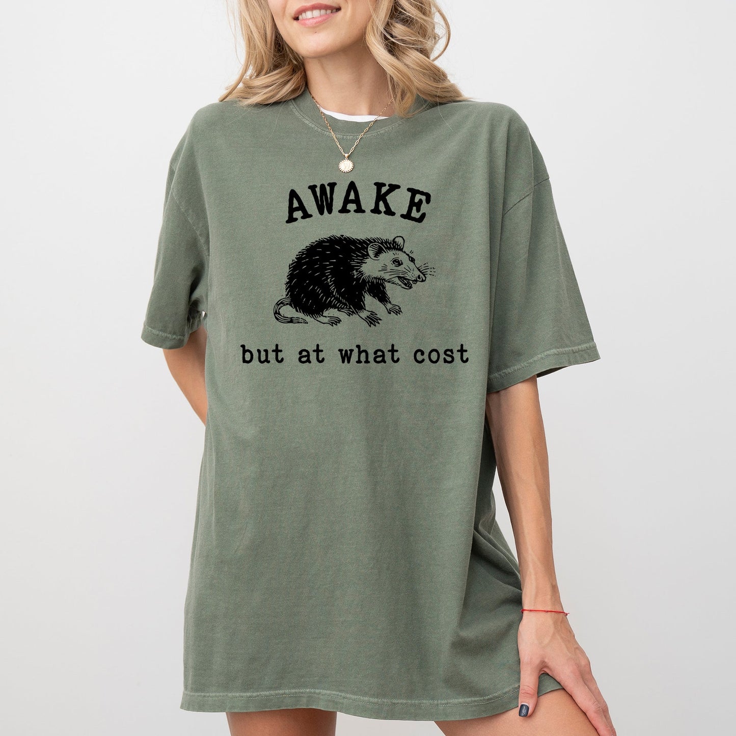 Awake, But At What Cost, Funny, Opossum, Possum, Aesthetic, Meme Shirt Comfort Colors T-Shirt