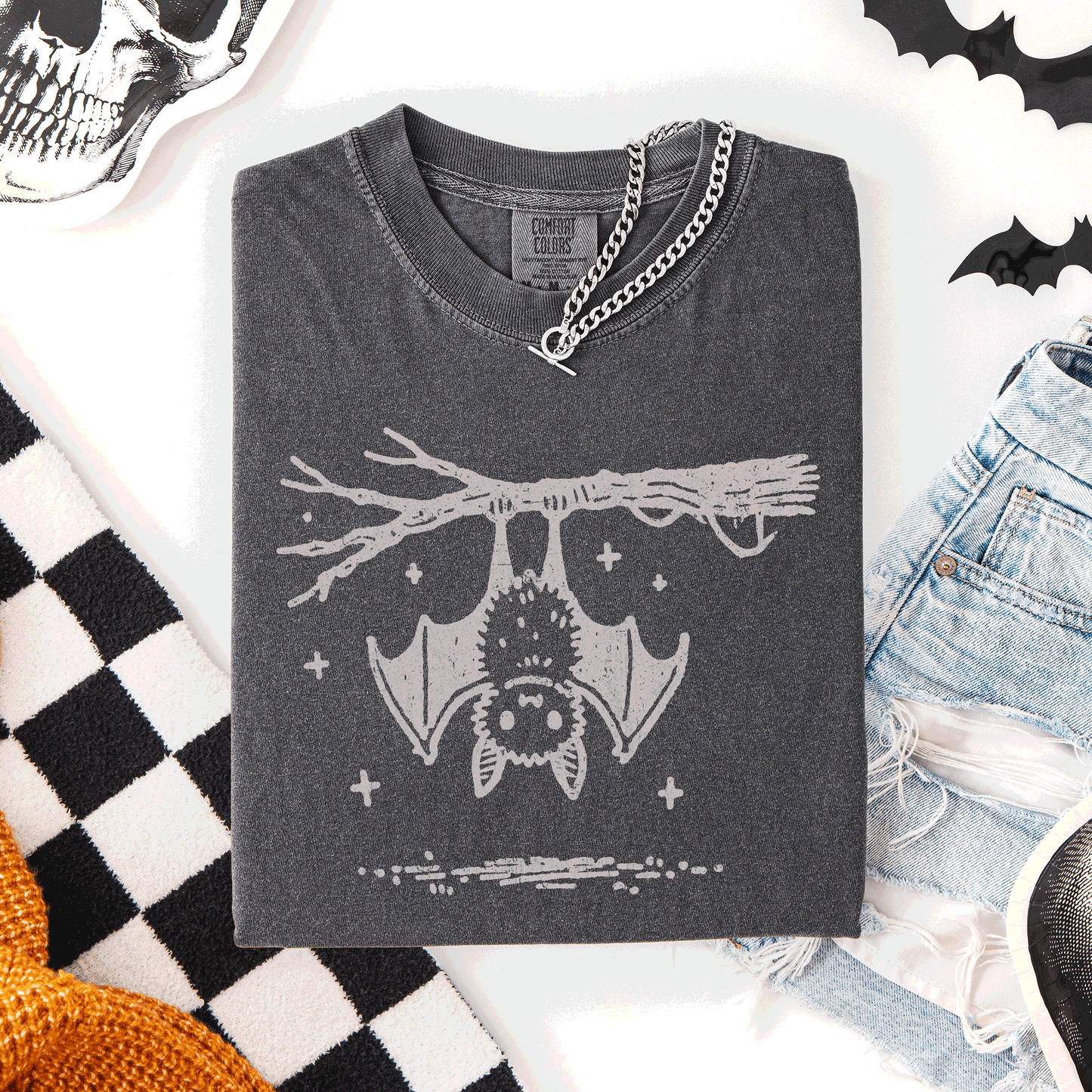 Dark gray Bat, Cute, Adorable, Halloween, Comfort Colors T-Shirt