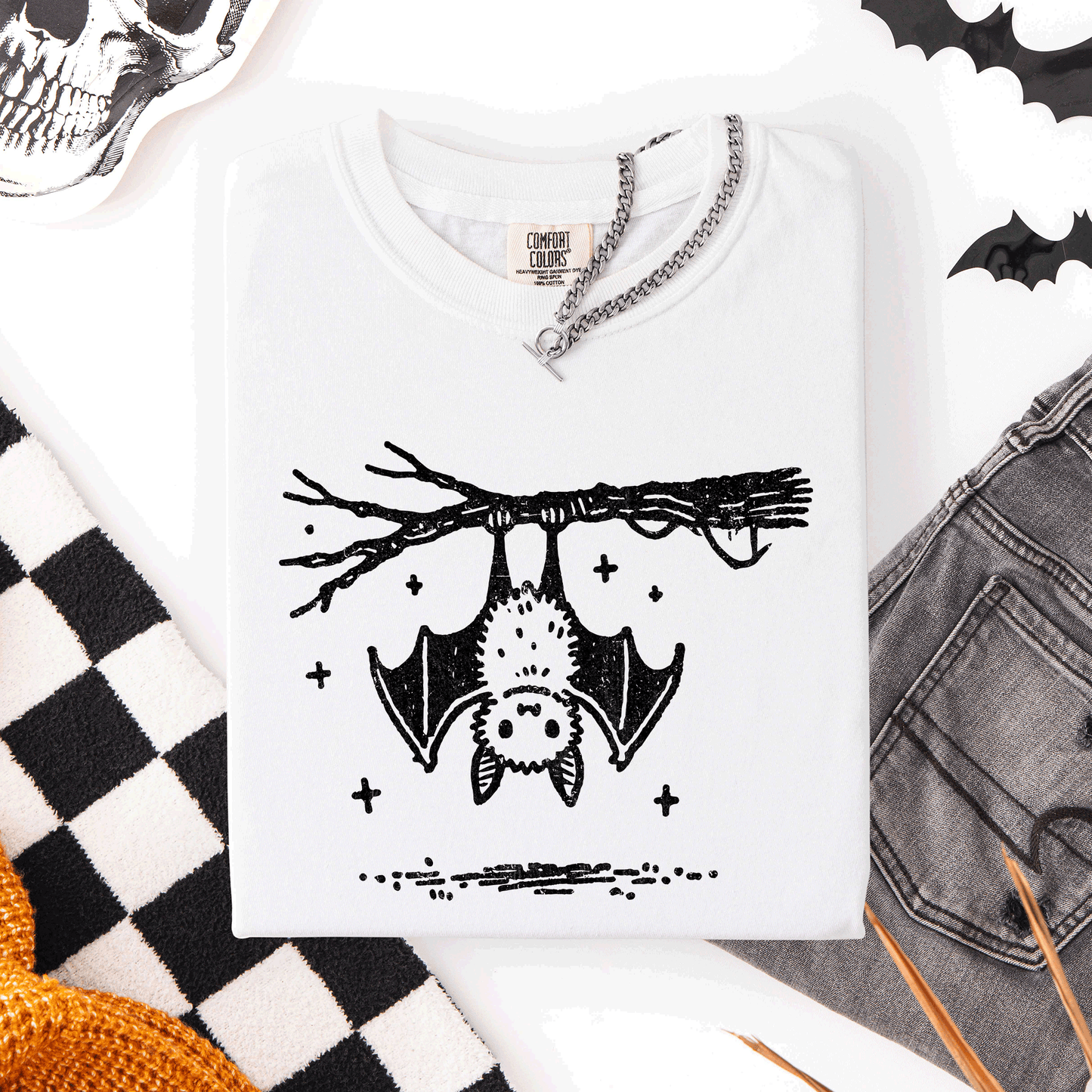White Bat, Cute, Adorable, Halloween, Comfort Colors T-Shirt