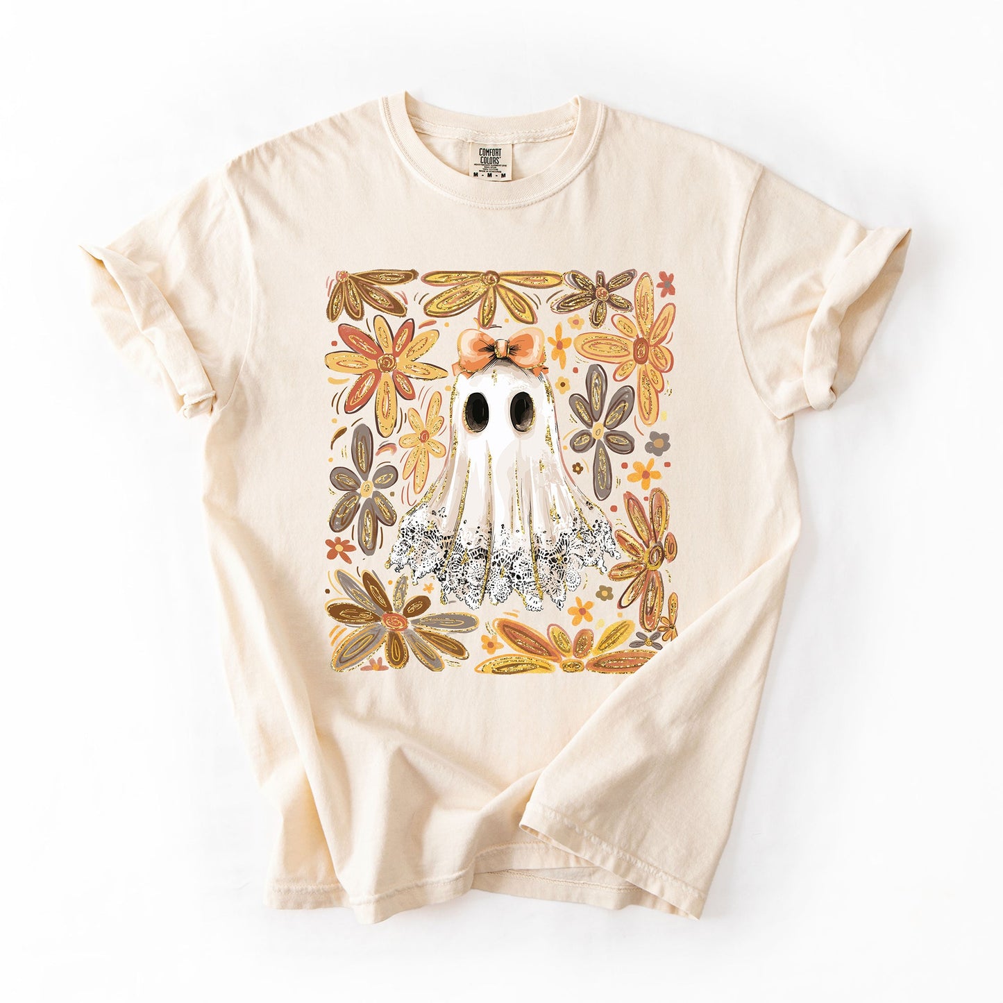 Cream Beautiful Halloween, Flowers, Coquette Ghost, Comfort Colors T-Shirt
