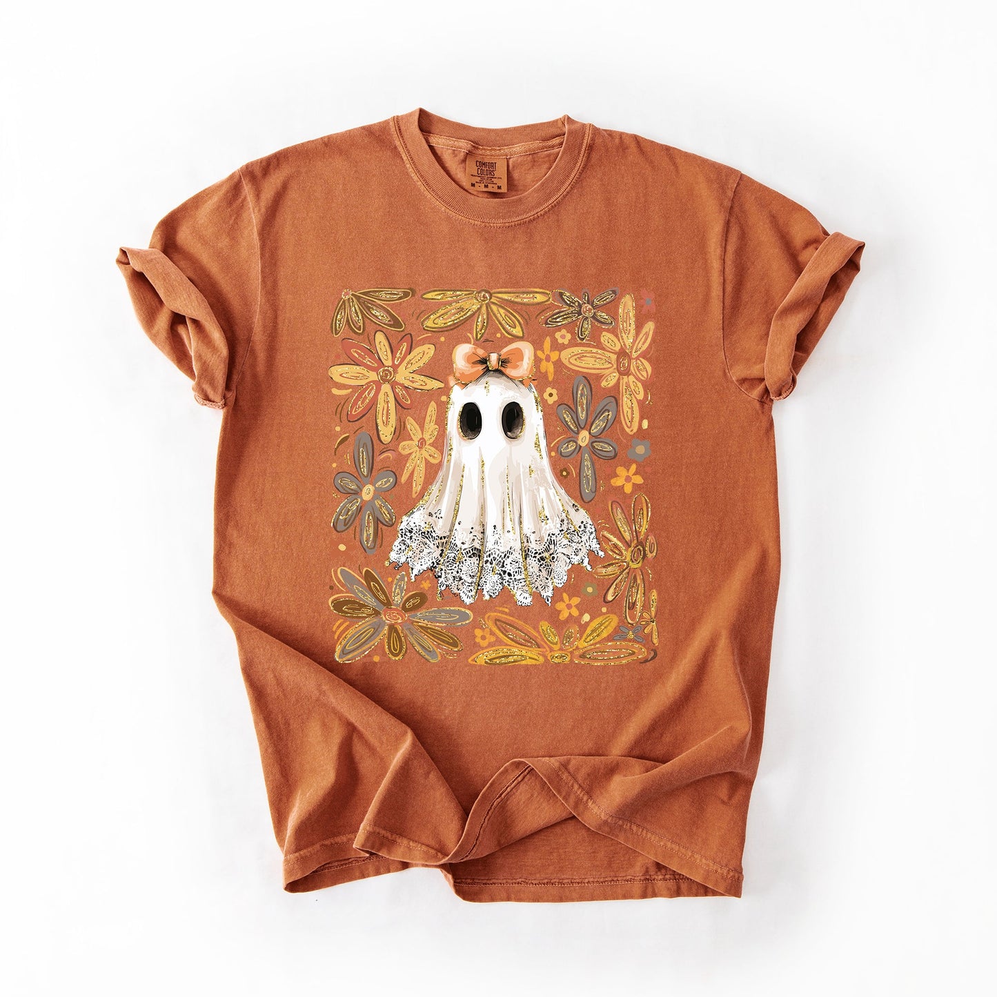 Yam orange Beautiful Halloween, Flowers, Coquette Ghost, Comfort Colors T-Shirt