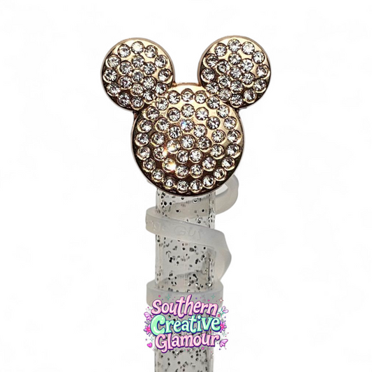 Diamond gold Mickey Mouse  | Minnie Mouse Ears inspired Silicone 10mm Straw Topper by Southern Creative Glamour 